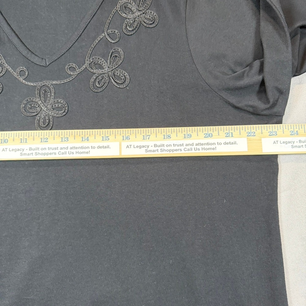 Liz & Me Women 0X 14/16W Black Soutache Embroidered V-Neck 3/4 Sleeve Top Casual - Picture 14 of 14